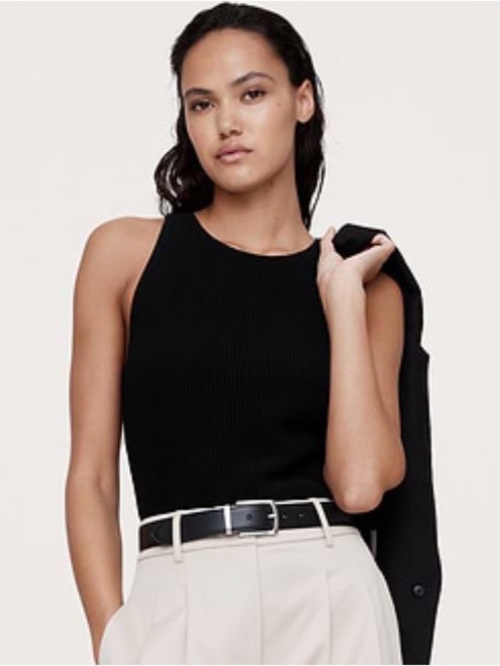 Banana Republic Black Ribbed Mock-Neck Tank